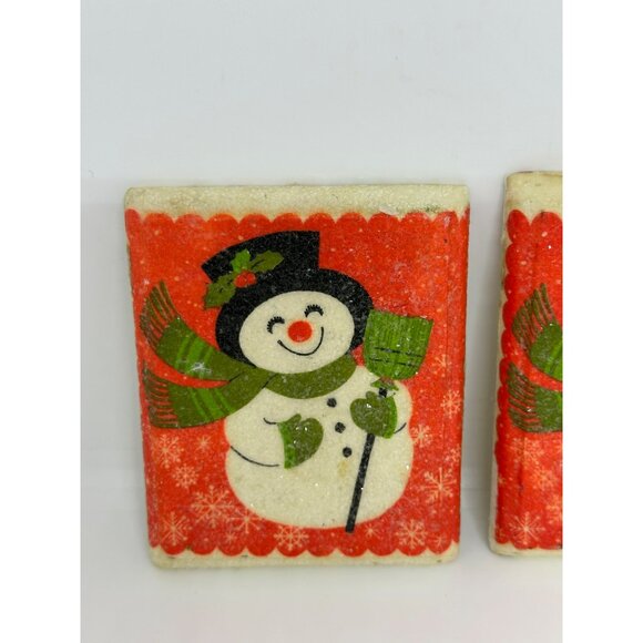 VTG Classic Snowman Coasters Set of 2 | Red & Green Christmas Tile Decor Holiday - Picture 2 of 9